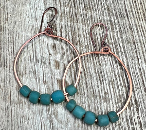 Vintage Turquoise glass and copper earrings