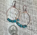 Vintage Turquoise glass and copper earrings