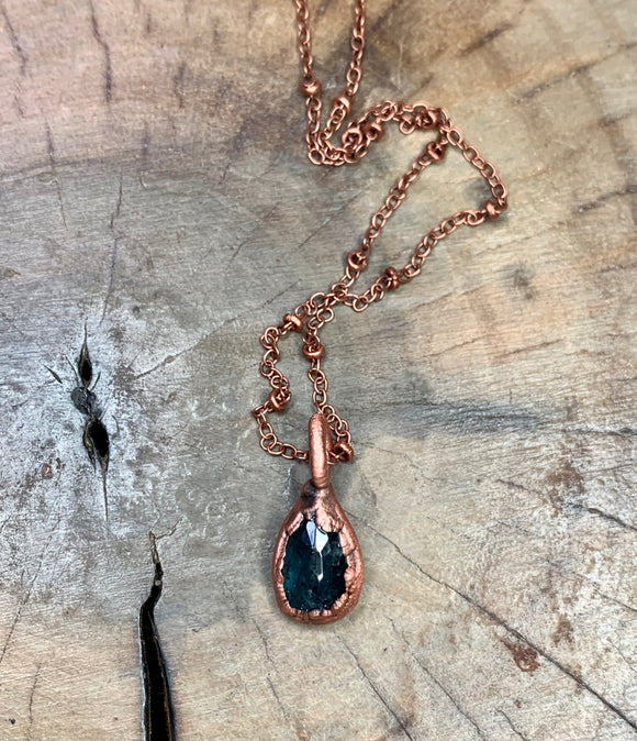 Copper Electroformed Faceted Teal Moss Kyanite Necklace